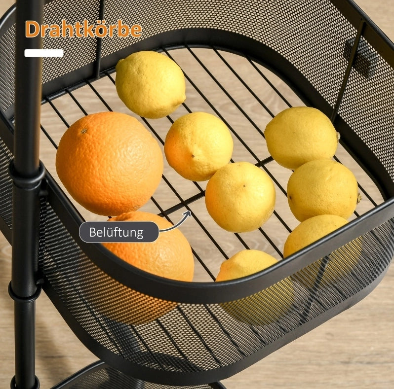 Carrello da cucina nero con 4 ripiani, ruote girevoli 33x33x77 cm