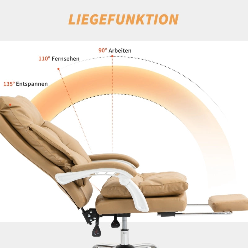 Sedia da ufficio ergonomica reclinabile con poggiapiedi e supporto lombare schienale alto in pelle sintetica marrone