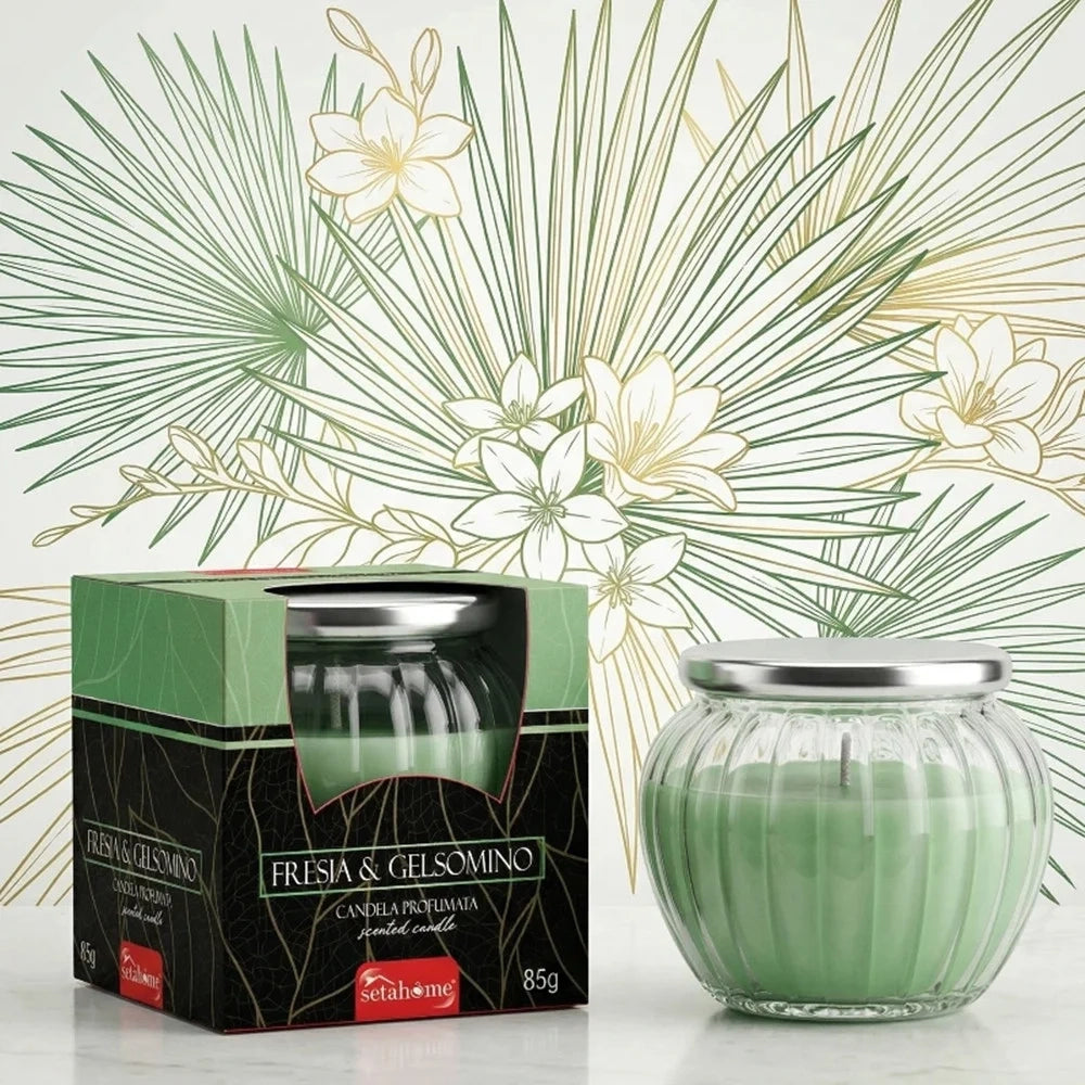 Trade Shop - Candela Profumata Ambienti Vasetto Vetro Decorativo Fragranza Fresia & Gelsomino 85g 029887 -