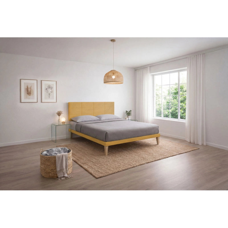 Letto imbottito Letto Matrimoniale alla Francese 140x200 cm Square - Con rete,Microfibra,Ocra