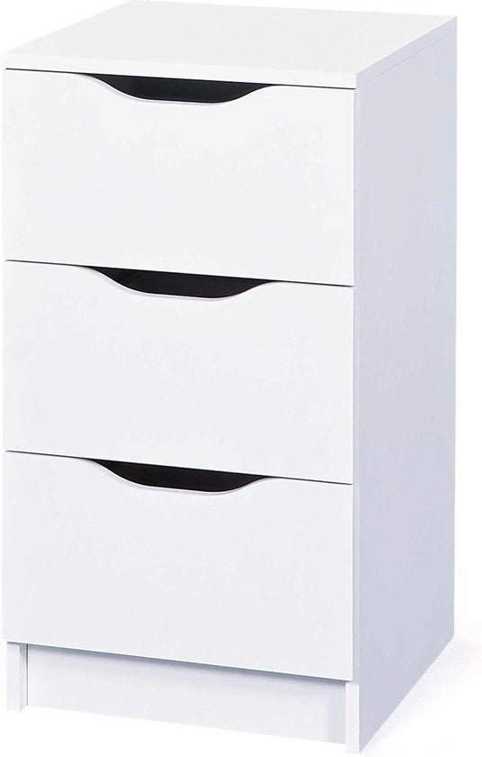 Cassettiera con 3 cassetti - Bianca - Smaltata a melamina - Cassettiera da appendere - Comodino - Cassettiera con maniglie - 3 cassetti blocco