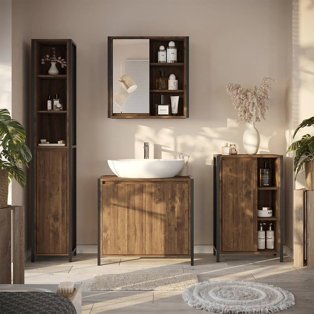 Vicco Set di mobili da bagno Quercia/nero 2 parti