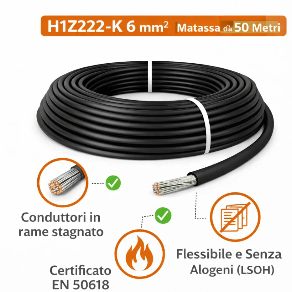 Cavo solare unipolare nero 6 mm² en 50618 per impianti fotovoltaici *** lunghezza metri 50, confezione 1