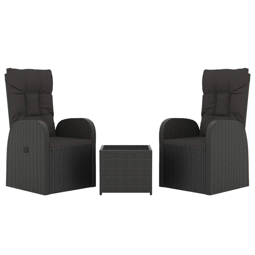Set Mobili da Giardino 3 pz | Set Salotto da Giardino Nero Polyrattan e Acciaio