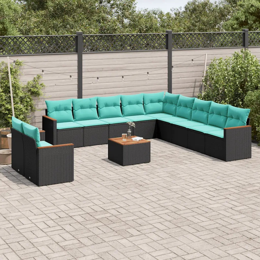 Set Divani da Giardino 12 pz con Cuscini Nero in Polyrattan 3226134