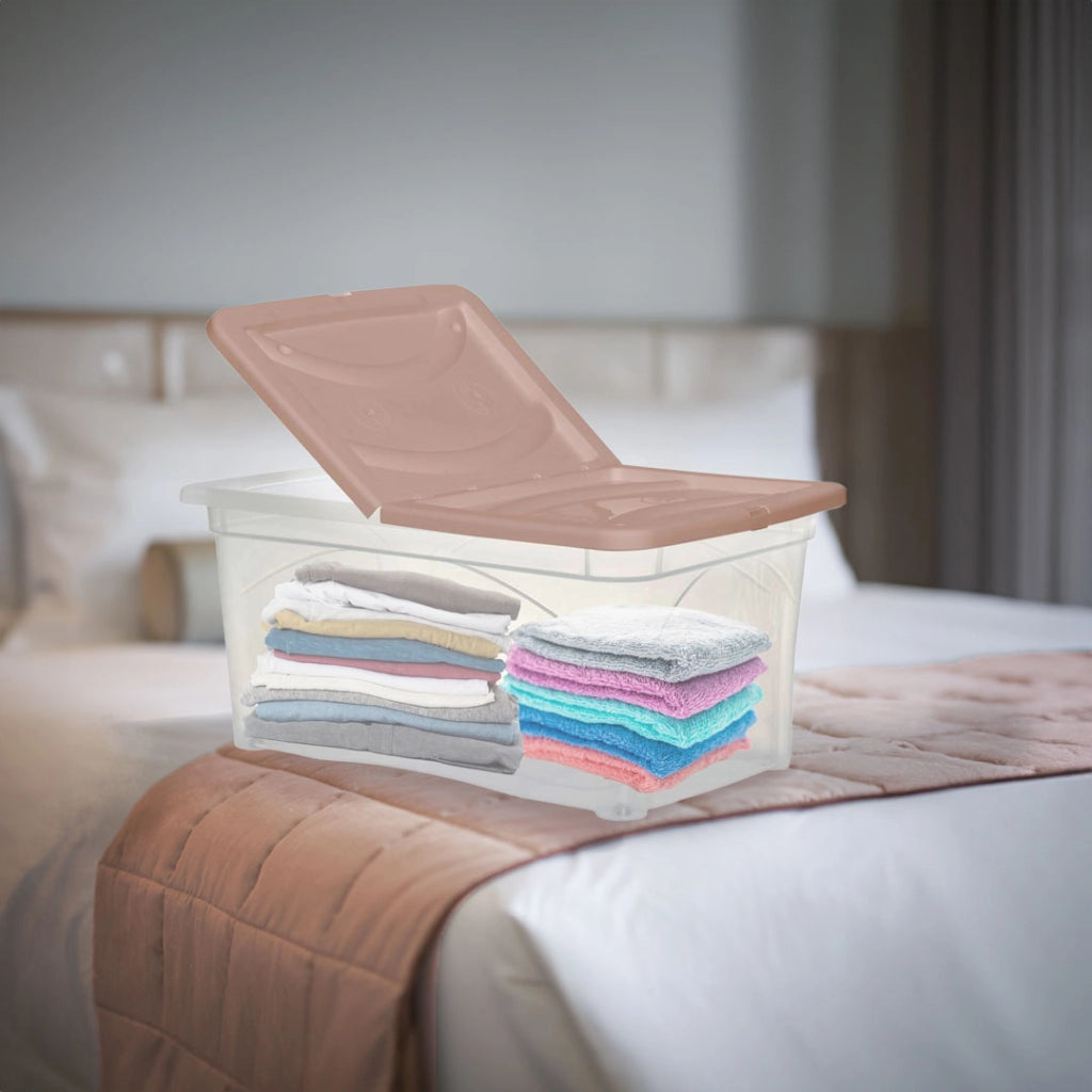 BOX PORTA INDUMENTI CON RUOTE DIMENSIONI 60X40X28 CM E COPERCHIO ROSA