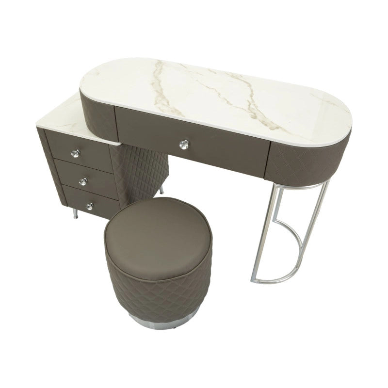 Toeletta Sharon Grigia Con Puff Gambe Argento cm 120x40x75 (misura Puff ø36x39)