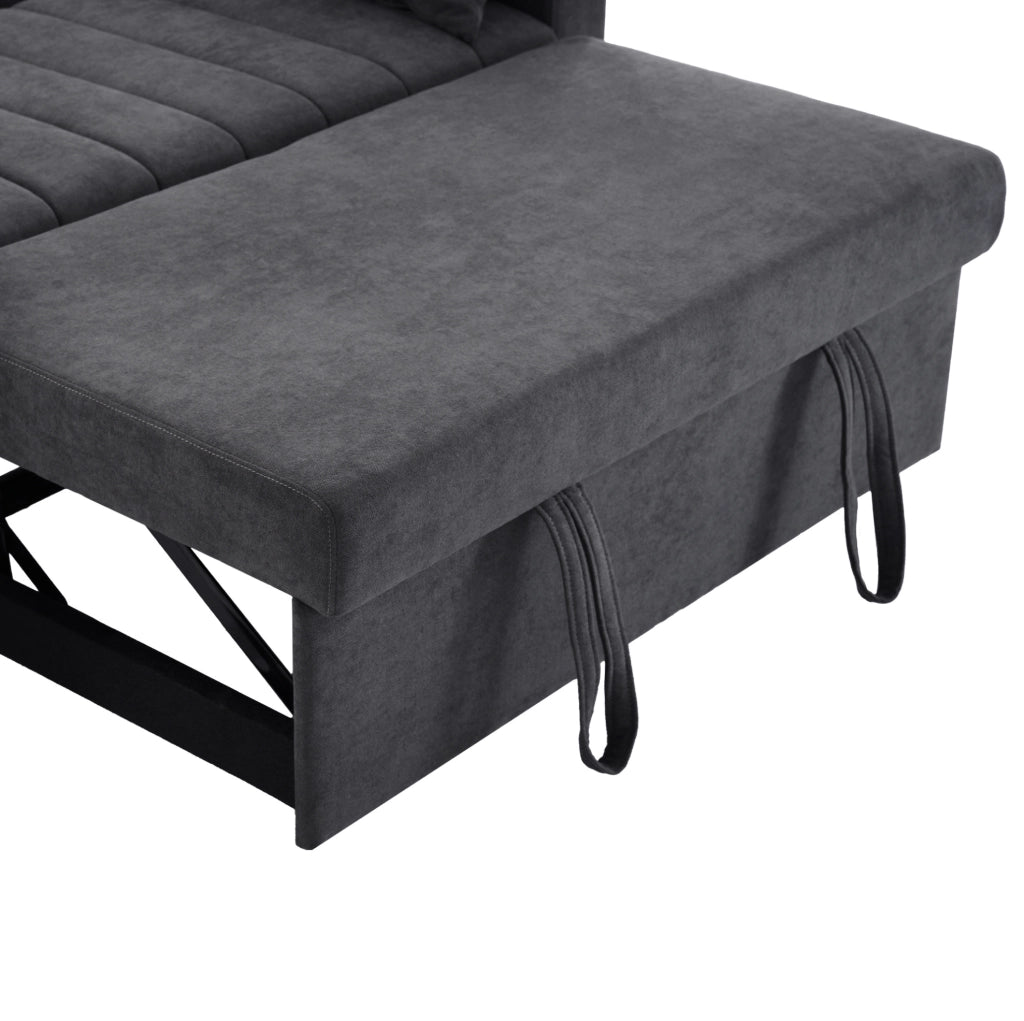 Divano letto 2 posti 136x162x84 cm con schienale regolabile e 2 cuscini in cotone e lino grigio