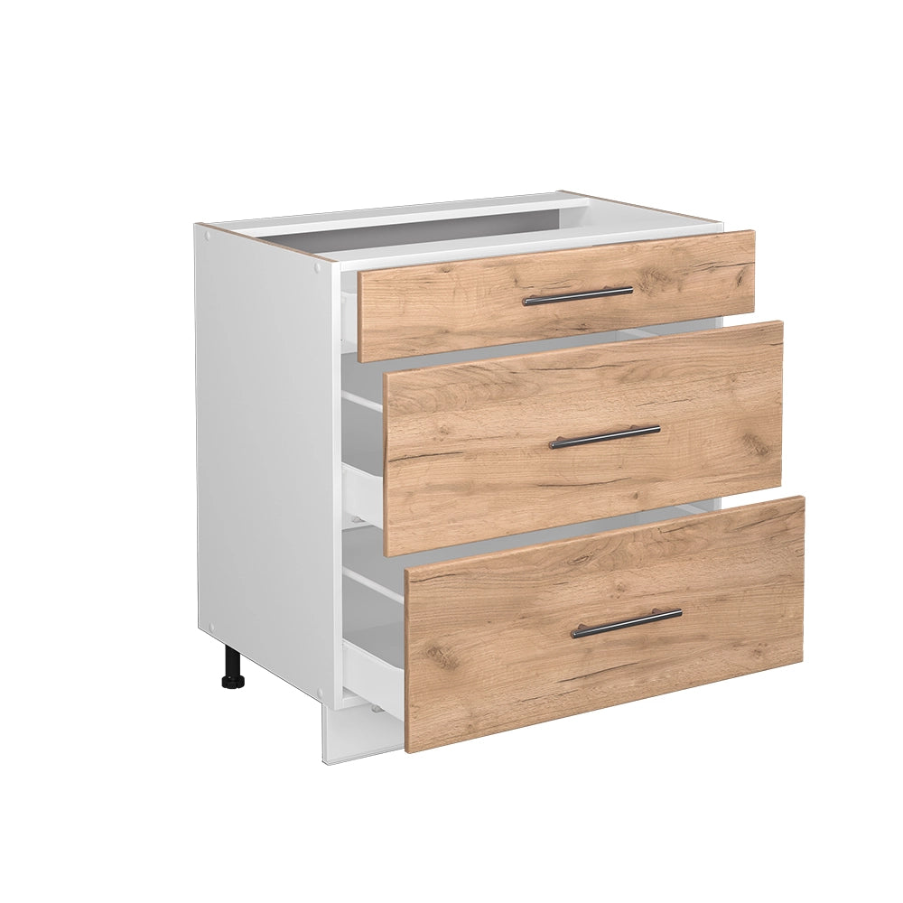 Mobiletto base per cucina Fame-Line Rovere dorato/Bianco 80 cm con 3 cassetti, senza piano di lavoro Vicco