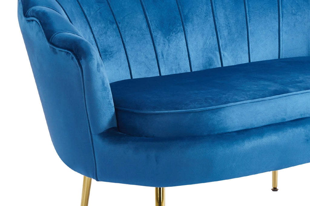 Divano Due 2 Posti In Velluto Forma Conchiglia Gambe In Metallo 133x63x75 Cm Camera Soggiorno Ufficio  Blu