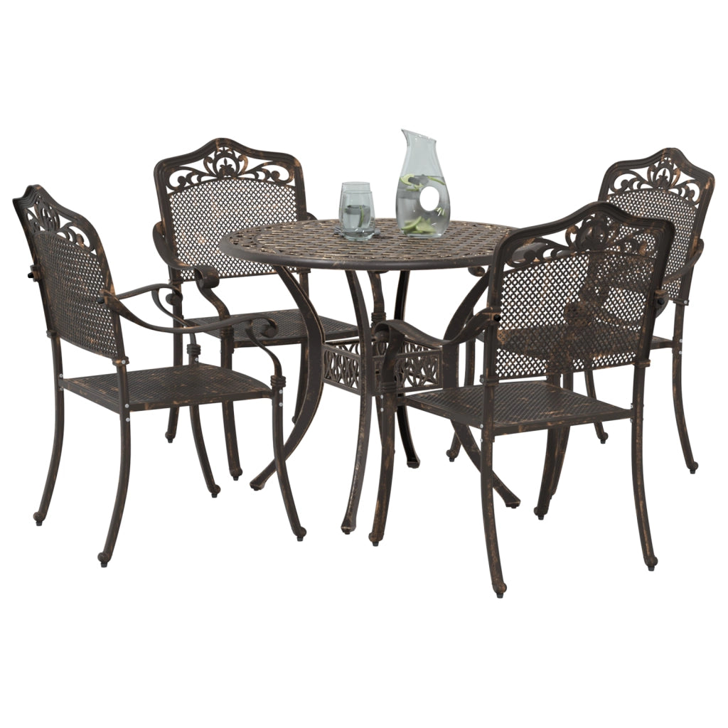 Set da pranzo da giardino in alluminio pressofuso bronzo, 5 pezzi