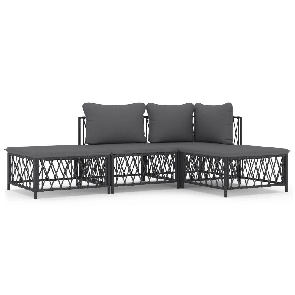 Set Salotto da Giardino 4 pz con Cuscini in Acciaio Antracite 3186849