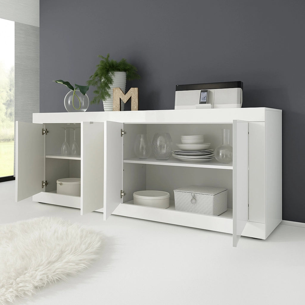 Madia Poli, Credenza 2 Ripiani, 207x43x86h cm Bianco Lucido