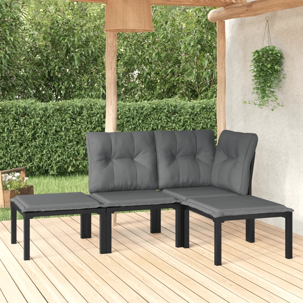 Set Salotto da Giardino 4 pz | Set di Mobili da Esterno Nero e Grigio in Polyrattan