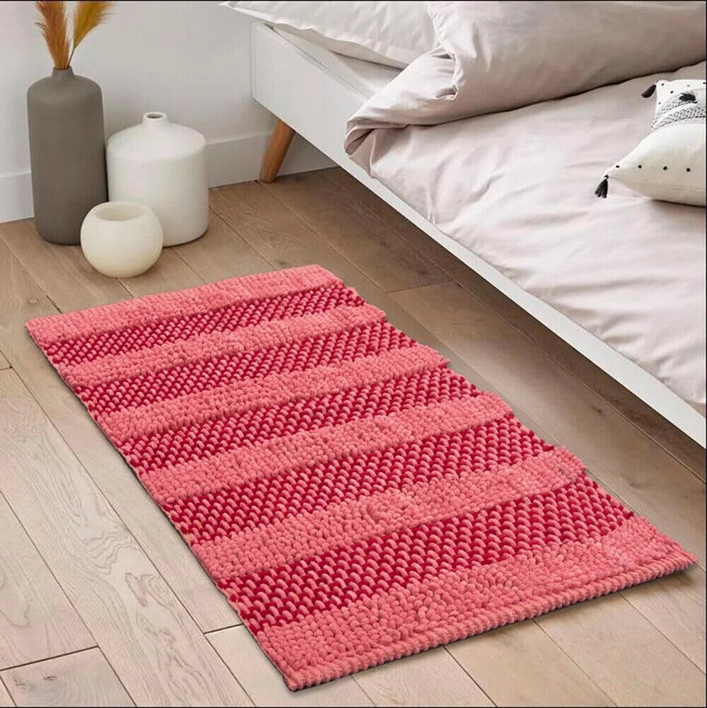 Tappeto Camera Scendiletto Bagno 50x80 Cm Cotone Intrecciato Morbido Assorbente Rosa