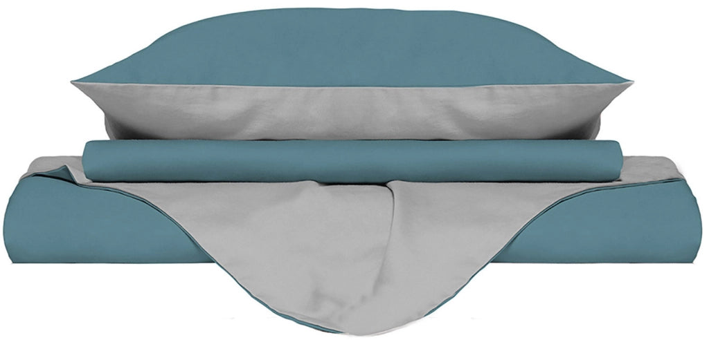 Copripiumino Singolo con Sacco e Federe Doubleface Ottanio/Grigio Chiaro