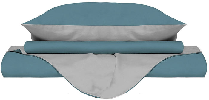 Copripiumino Singolo con Sacco e Federe Doubleface Ottanio/Grigio Chiaro