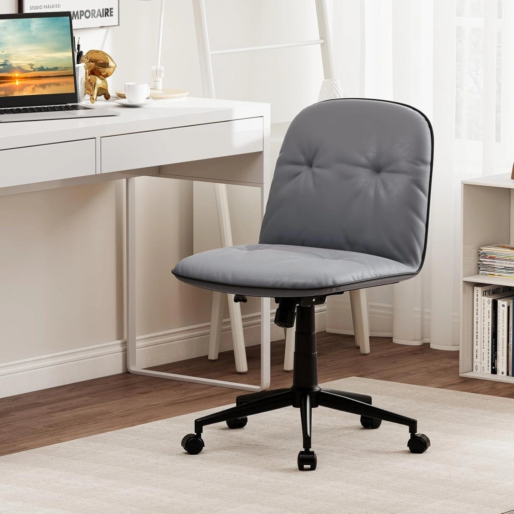 Sedia Scrivania Girevole a 360°, con Altezza Regolabile, Funzione Dondolo e Ruote Scorrevoli, Poltrona Ufficio Salvaspazio, Portata 112 kg (Grigio)