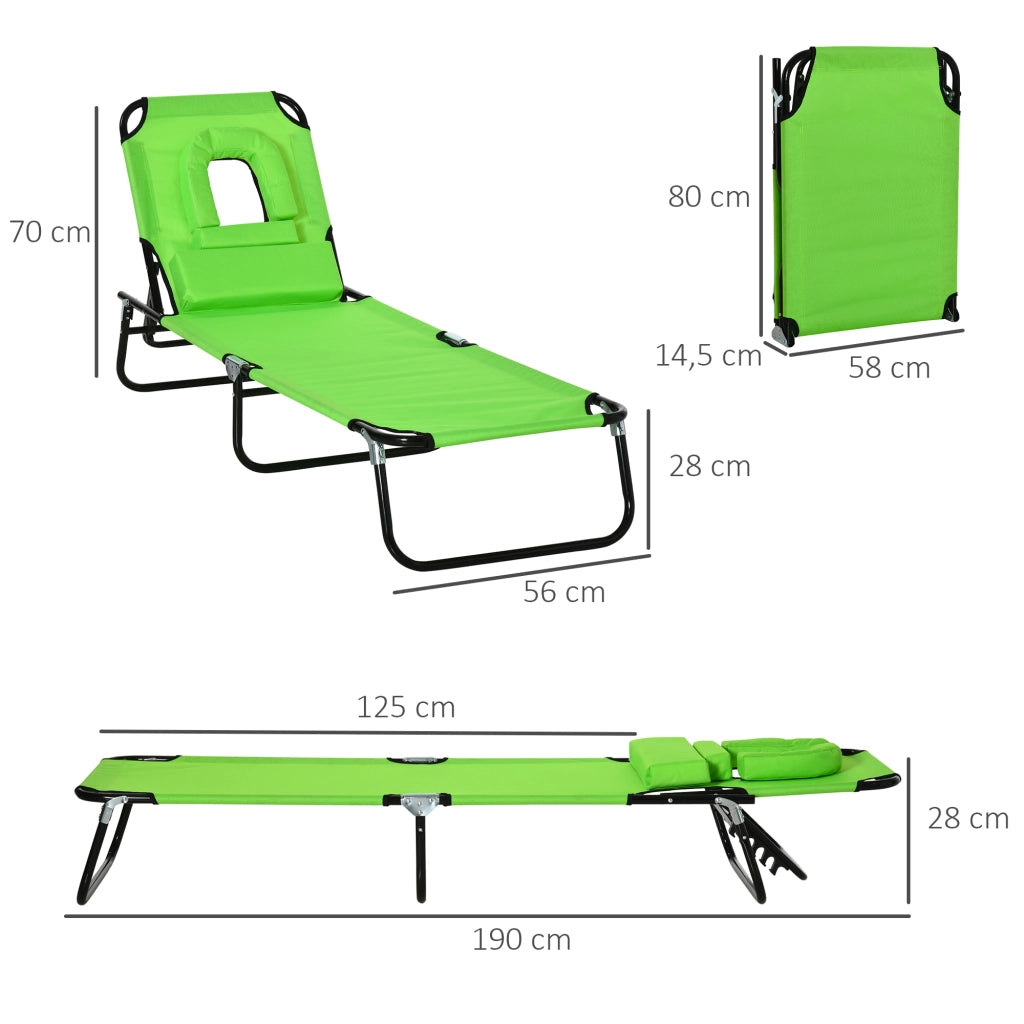 Tumbona pieghevole con schienale regolabile e cuscino ¨C zephmum ¨C verde 190x56x28 cm