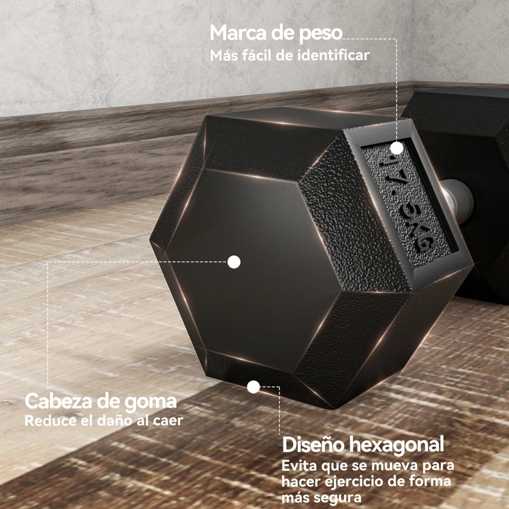 Mancuernas Esagonali da 17,5 kg ¨C Zephmum ¨C Set da 2, Ferro Fuso con Rivestimento in Gomma
