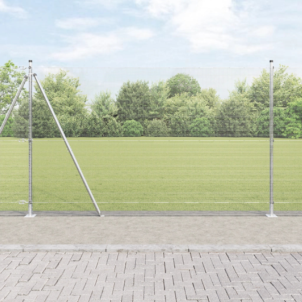Recinzione in Rete Saldata con 7 Pali Flangiati 1,4x10 m Acciaio Zincato