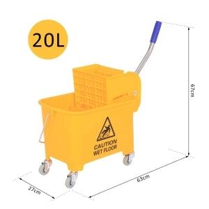 Carrello portavaschetta per pulizia 20 L con presse, 2 vani, 4 ruote, giallo