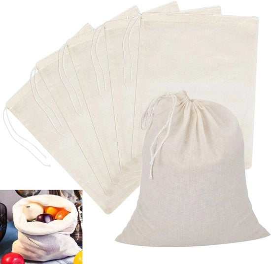 6 confezioni di sacchetti mousseline di cotone 40 * 50 cm tovagliolo a maglia a setole non sbiancato cotone mousseline tovagliolo di cotone sacchetti a setole per filtrare confezioni di sacchetti riutilizzabili per verdure per cucina