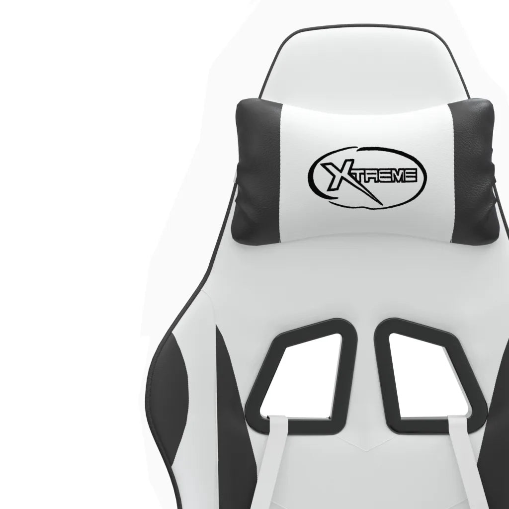 Sedia da Gaming Girevole Poggiapiedi Bianco e Nero Similpelle 349589