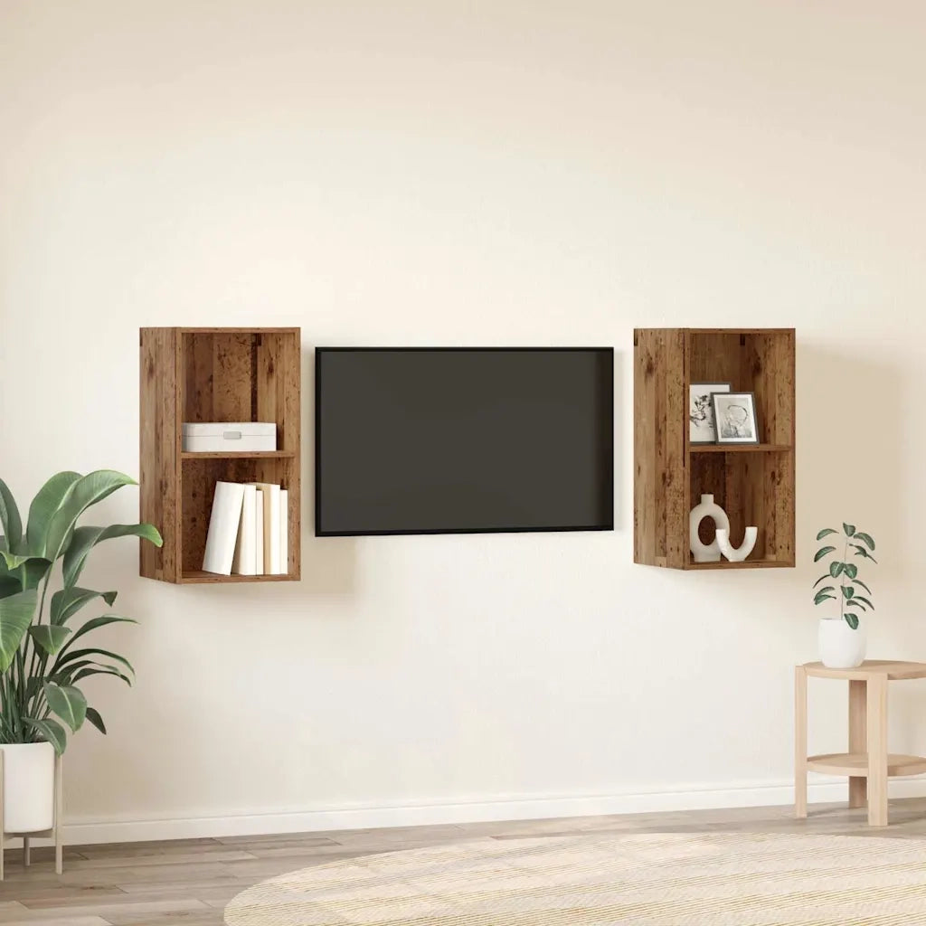 vidaXL Mobile TV da Parete 2 pcs Legno Antico 37 x 37 x 72 cm