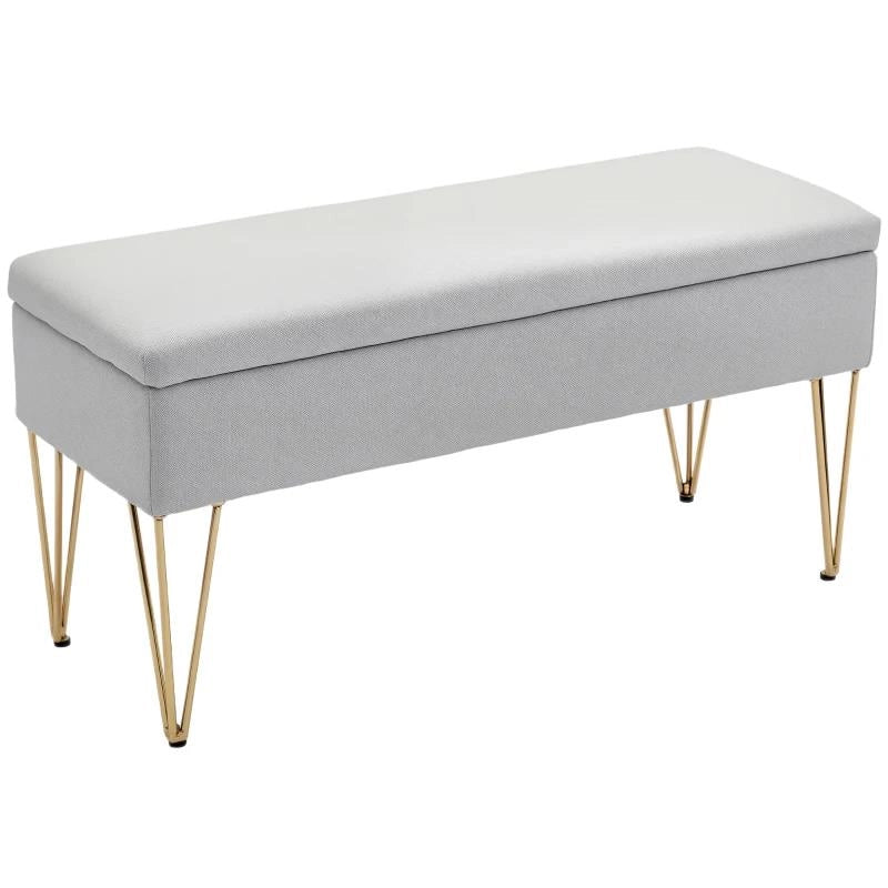 PANCA FONDO LETTO CON CONTENITORE IN TESSUTO E GAMBE IN ACCIAIO, 100X40X49 CM, GRIGIO CHIARO
