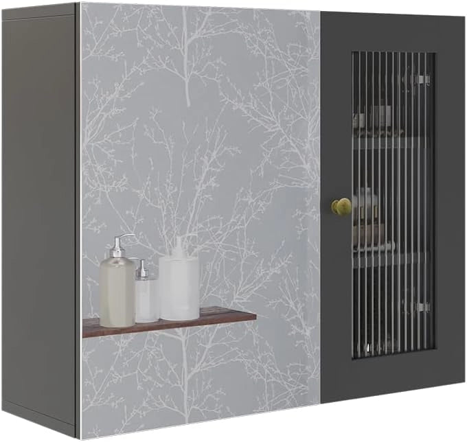 Mobile a specchio per il bagno Malte, Grigio, 60 x 50 cm con specchio, per la conservazione di accessori da bagno e combinabile con Malte