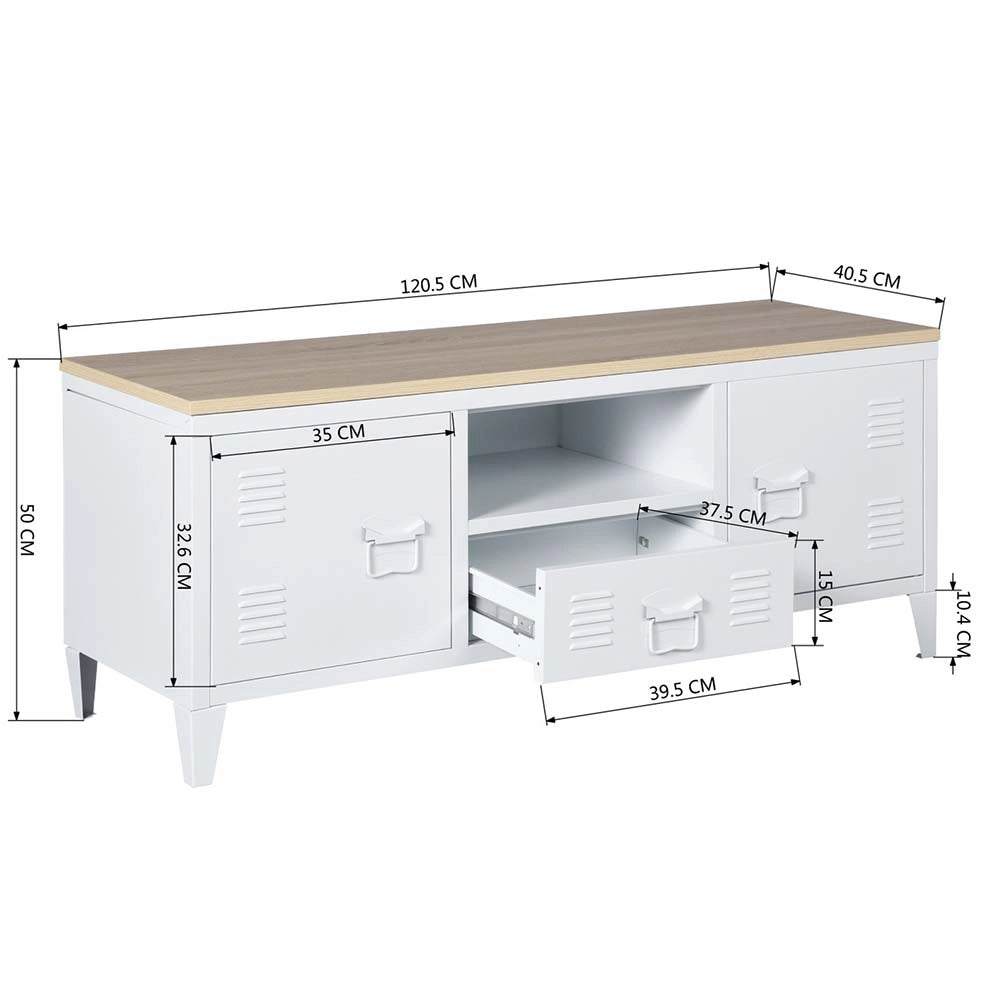 Armadietto Mobiletto TV con Cassetto Metallo MDF Mobile Televisione Moderno Bian