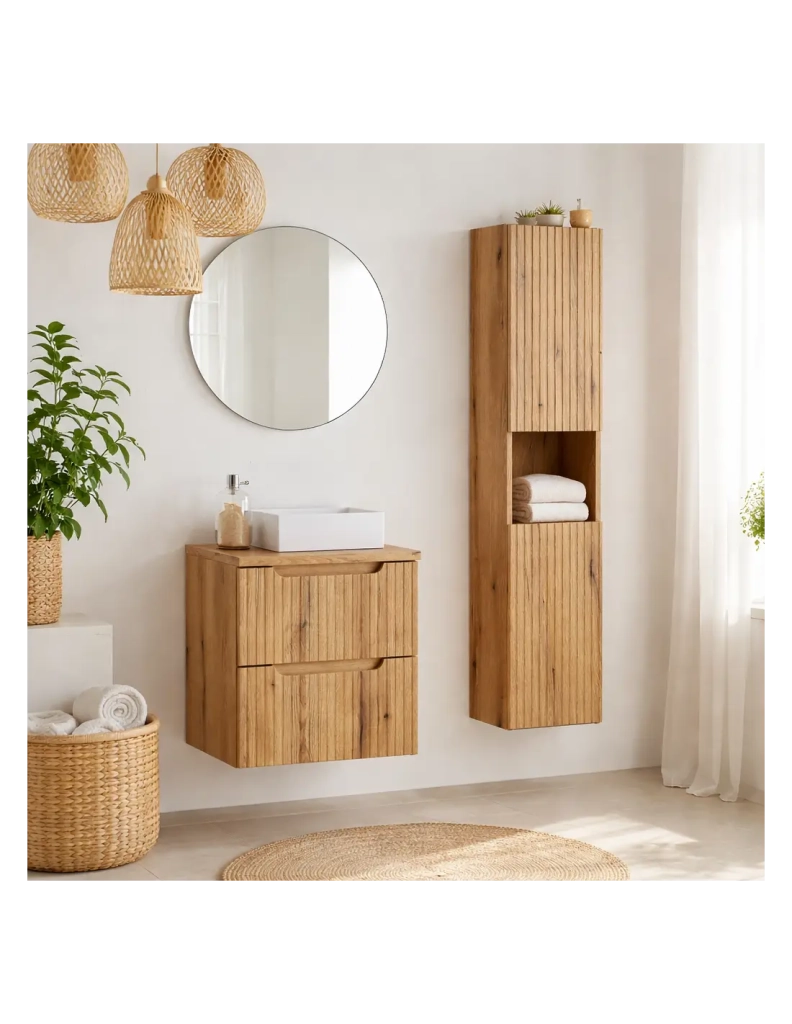 Piano per lavabo NATOURA 80,6 cm in MDF effetto rovere chiaro con bordo naturale