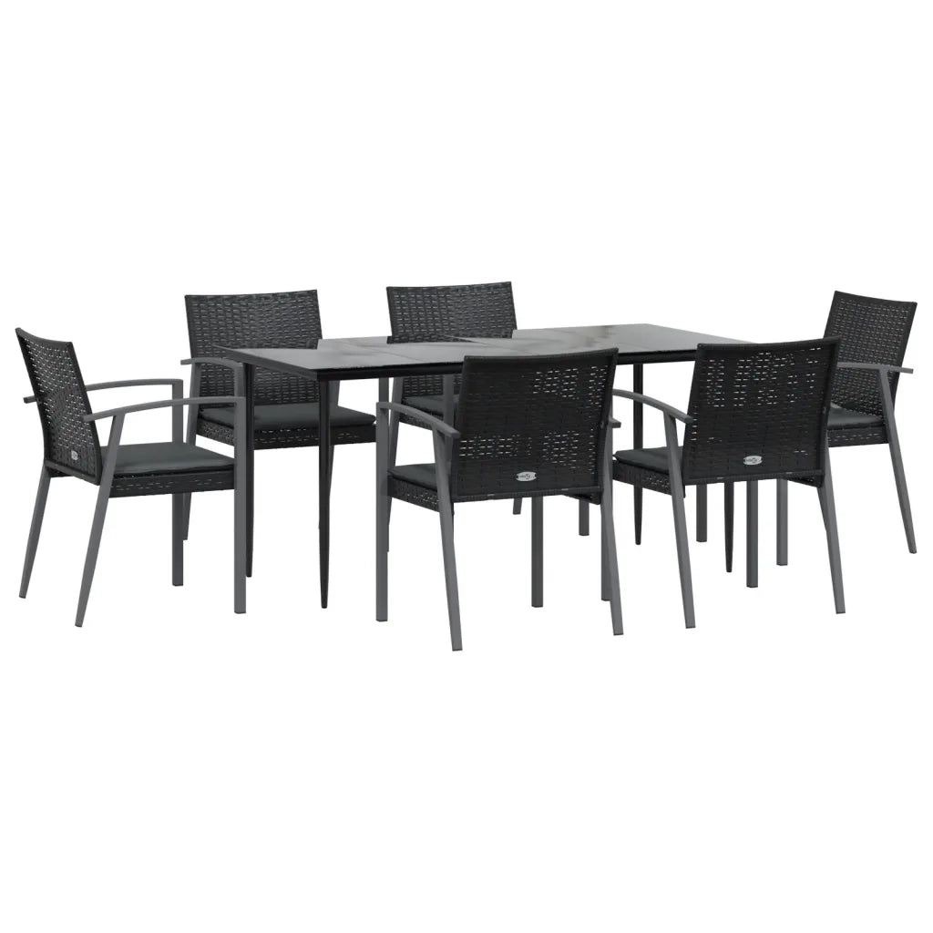 Set Pranzo da Giardino 7 pz con Cuscini in Polyrattan e Acciaio