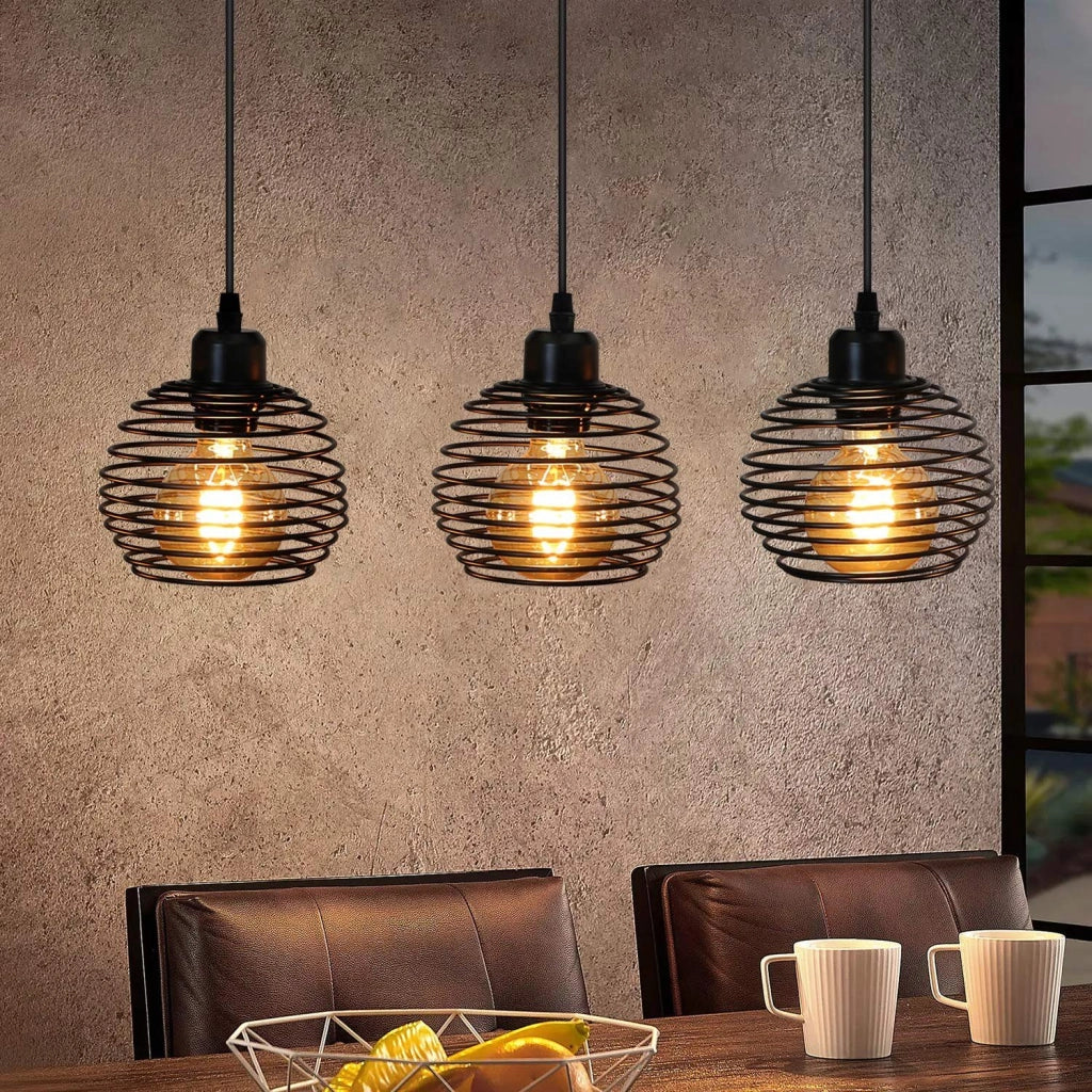 Lampada a Sospensione ZMH vintage in metallo nero E27