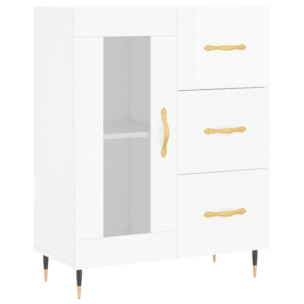 Buffet credenza cassettiera mobiletto mobile contenitore organizer per cucina soggiorno finitura lucida 69,5 x 34 x 90 cm legno ingegnerizzato bianco 02_0030747