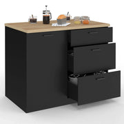 IDMarket - Isola centrale TIBO 110 cm con 3 cassetti in legno nero e piano di lavoro effetto faggio