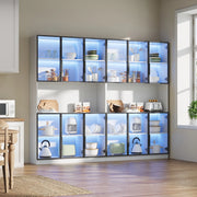 Vetrina alta 240x34x200 cm bianca con 12 ante in vetro, LED con controllo App e chiusura soft-close