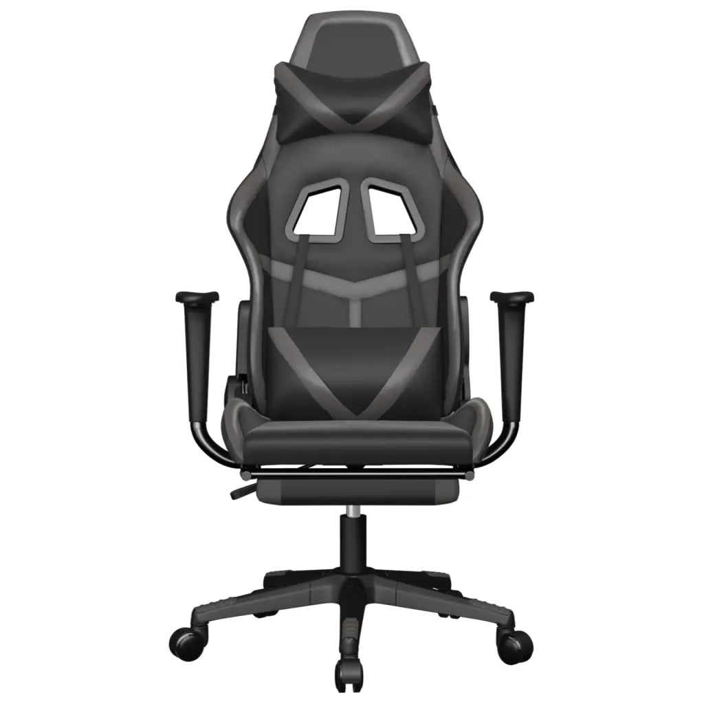 Sedia da Gaming | Sedia da e-sports con Poggiapiedi Nero e Grigio in Similpelle