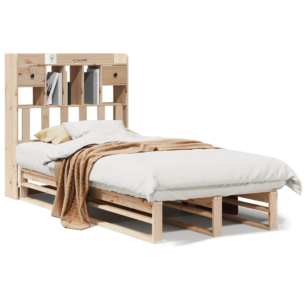 Letto Libreria senza Materasso 90x200 cm Legno Massello Pino