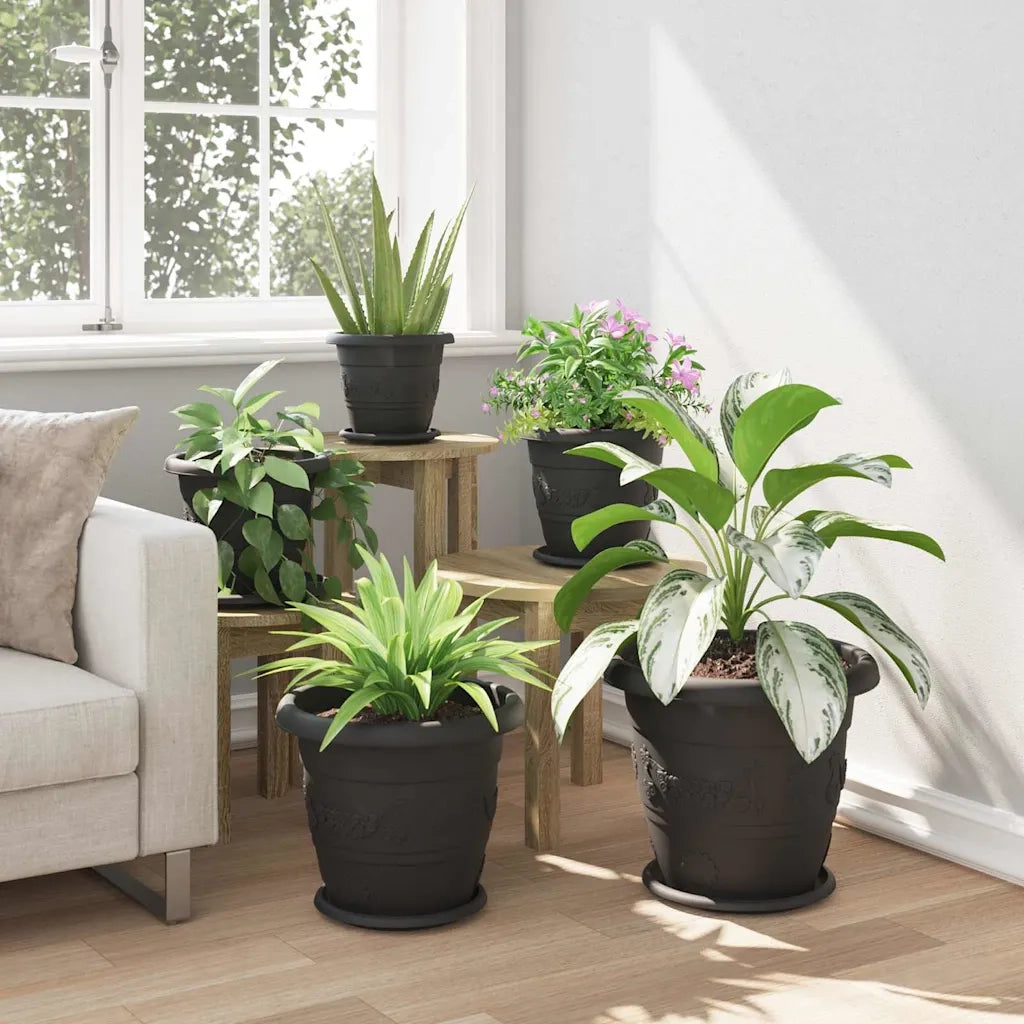 Fioriere | Cassetta per fiori | Vaso Rotondo per Fiori 6 pz Nero ? 34 x 28 cm Plastica