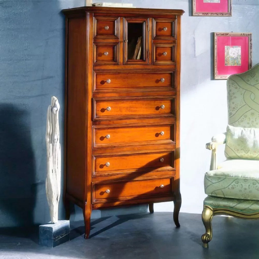 Cassettiera classica in legno grezzo 9 cassetti 70x43x140 - Mobili 2G