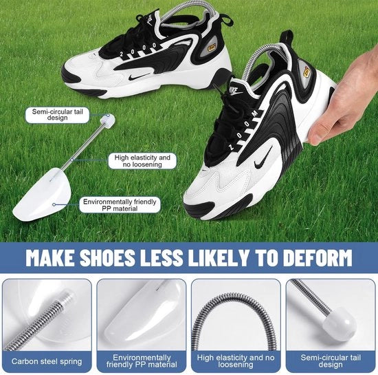 Schiacciafuochi per Scarpe 4 Pezzi - Molla Metallica Adattabile - Resina - Sostenibile - Adatto per Misura 40-47 - Ideale per Scarpe da Uomo - Supporto per Scarpe