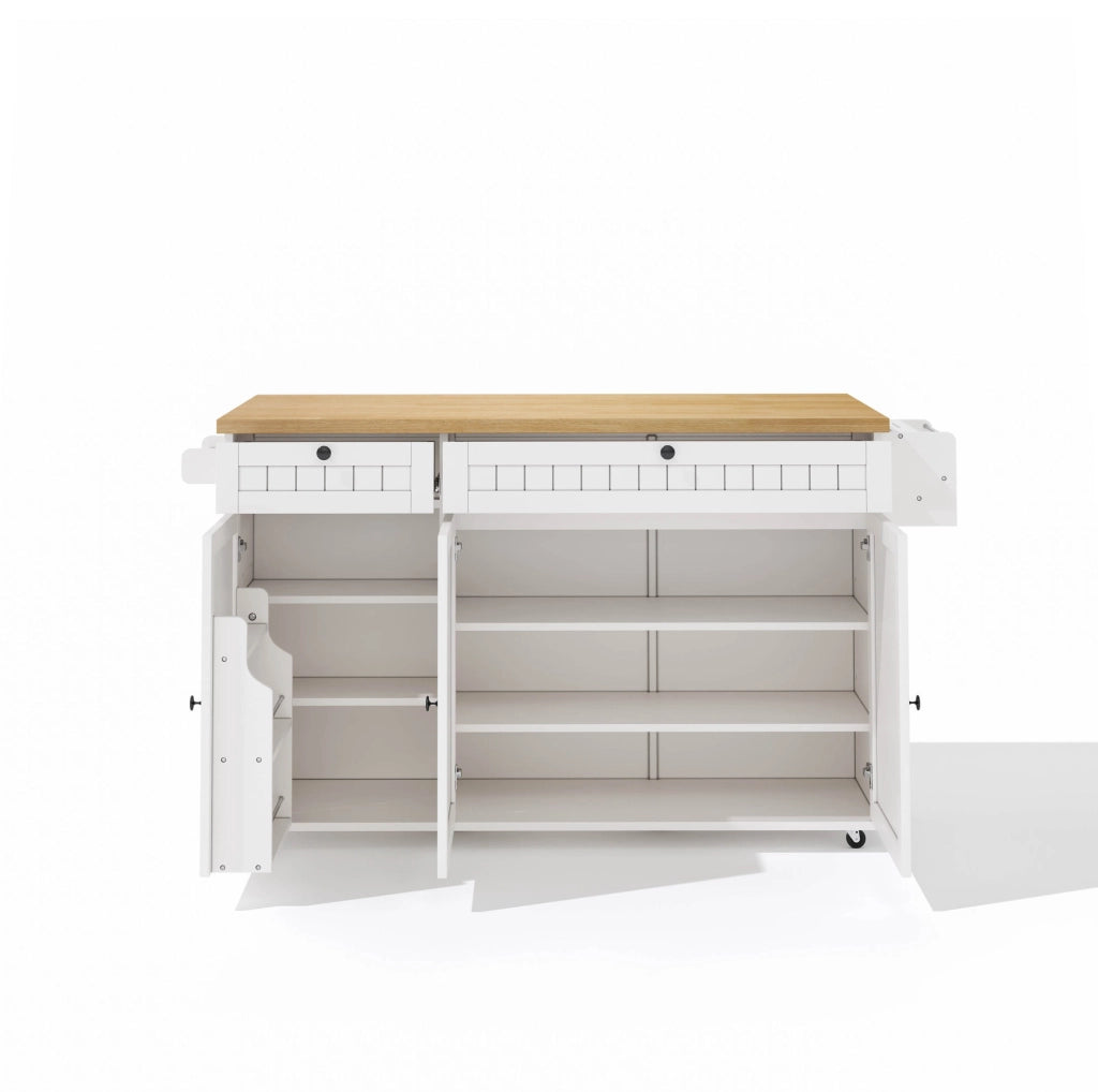 Isola cucina 137x89.5x45 cm con piano ribaltabile; ruote bloccabili; MDF; naturale e bianco