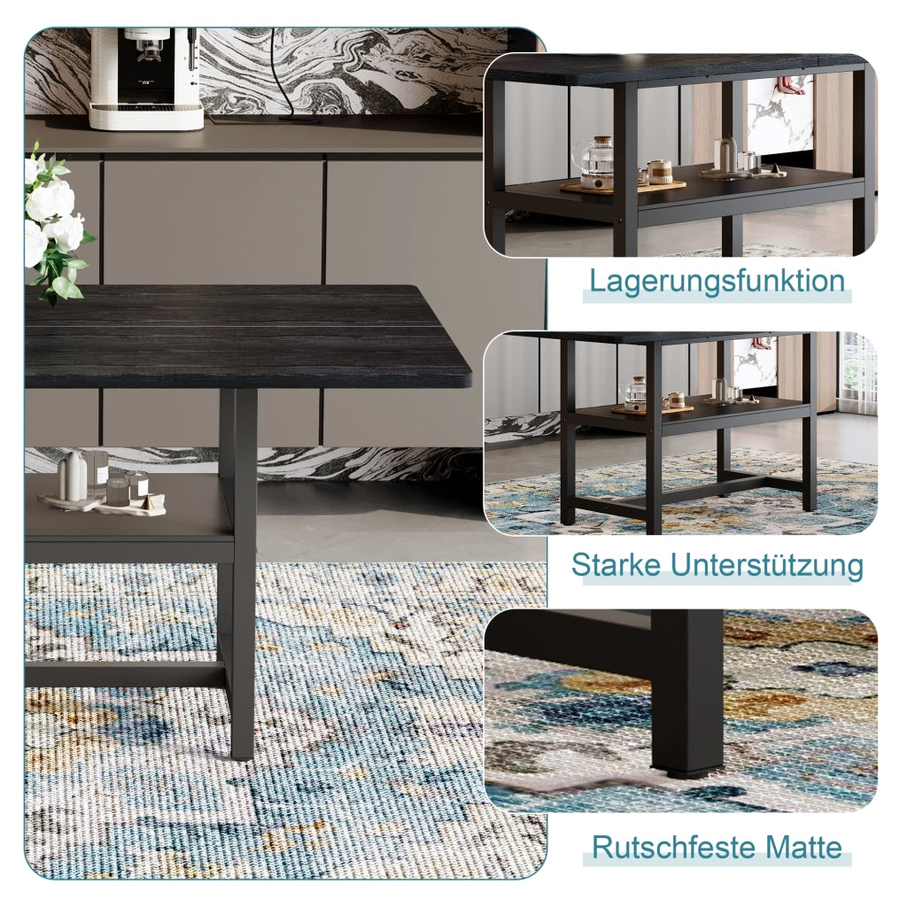 Tavolo da pranzo per 4 o 6 persone con ripiano contenitore, stile moderno, in MDF e metallo, nero, 160 × 90 × 76 cm