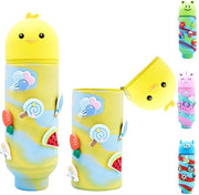 Etui Gele Kawaii, Penhouder 2-in-1 con Silicone, con 6 Badge Crocs, Etui Cartoon, Etui Telescopico per Ragazze e Adolescenti Regalo