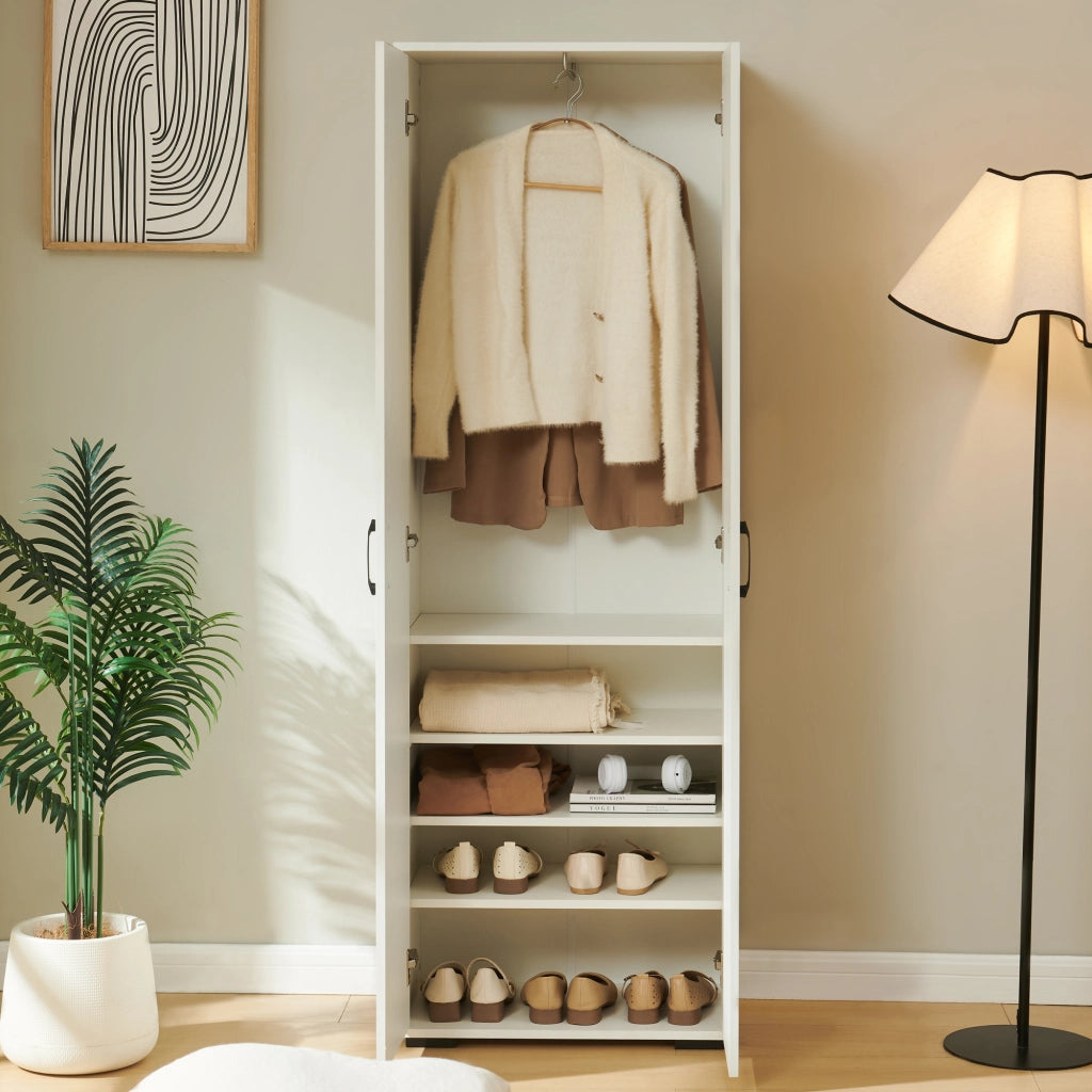 Armadio Chalvefted a 2 Ante Guardaroba con Barra Appendiabiti e 4 Ripiani Regolabili 175 x 60 x 35 cm - Bianco [en.casa]