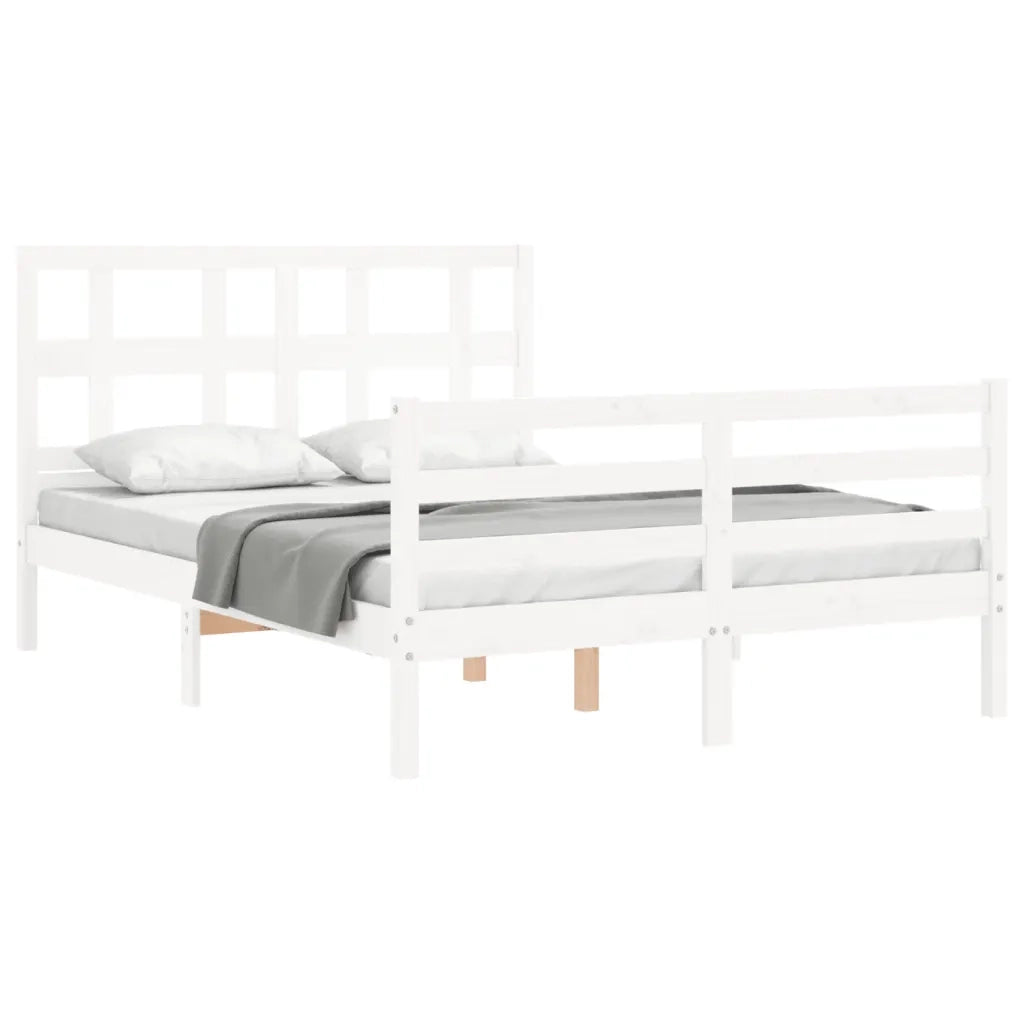 Giroletto con Testiera-Struttura Letto con testiera Bianco 140x190 cm in Legno Massello 747947
