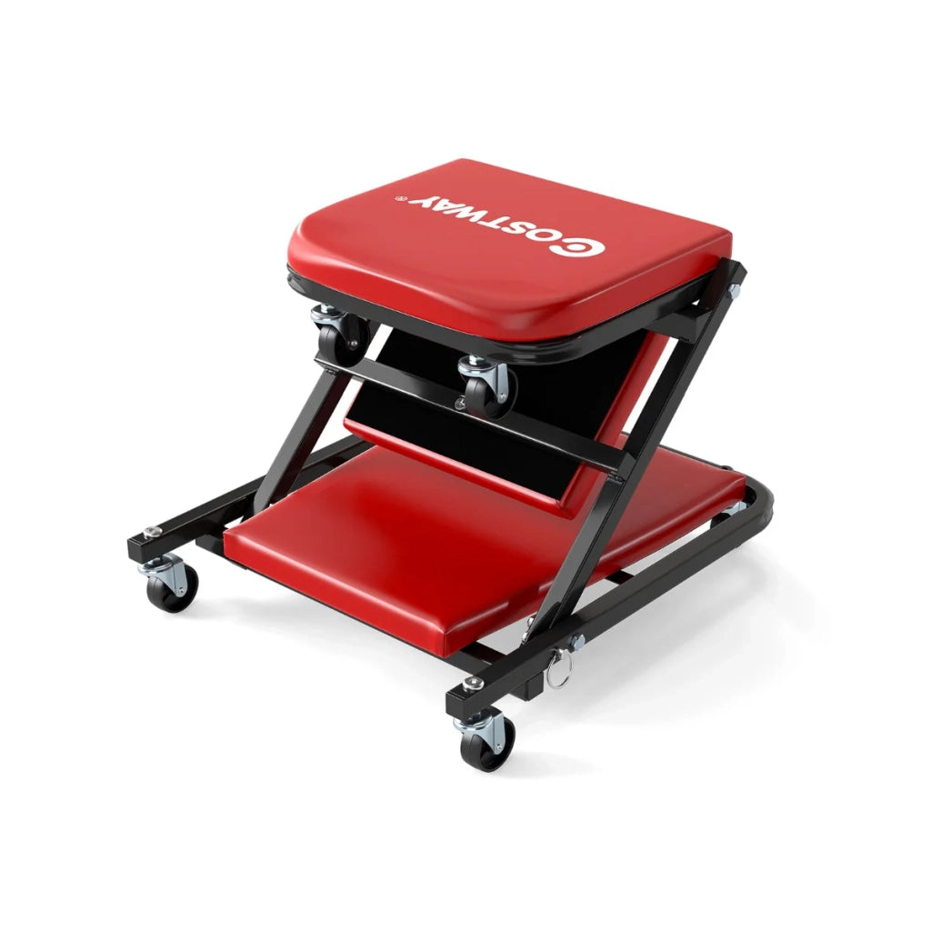 Sgabello da garage pieghevole 2 in 1 92 x 41 x 12 cm comfort e mobilità metallo pelle PVC rossa 20_0014174
