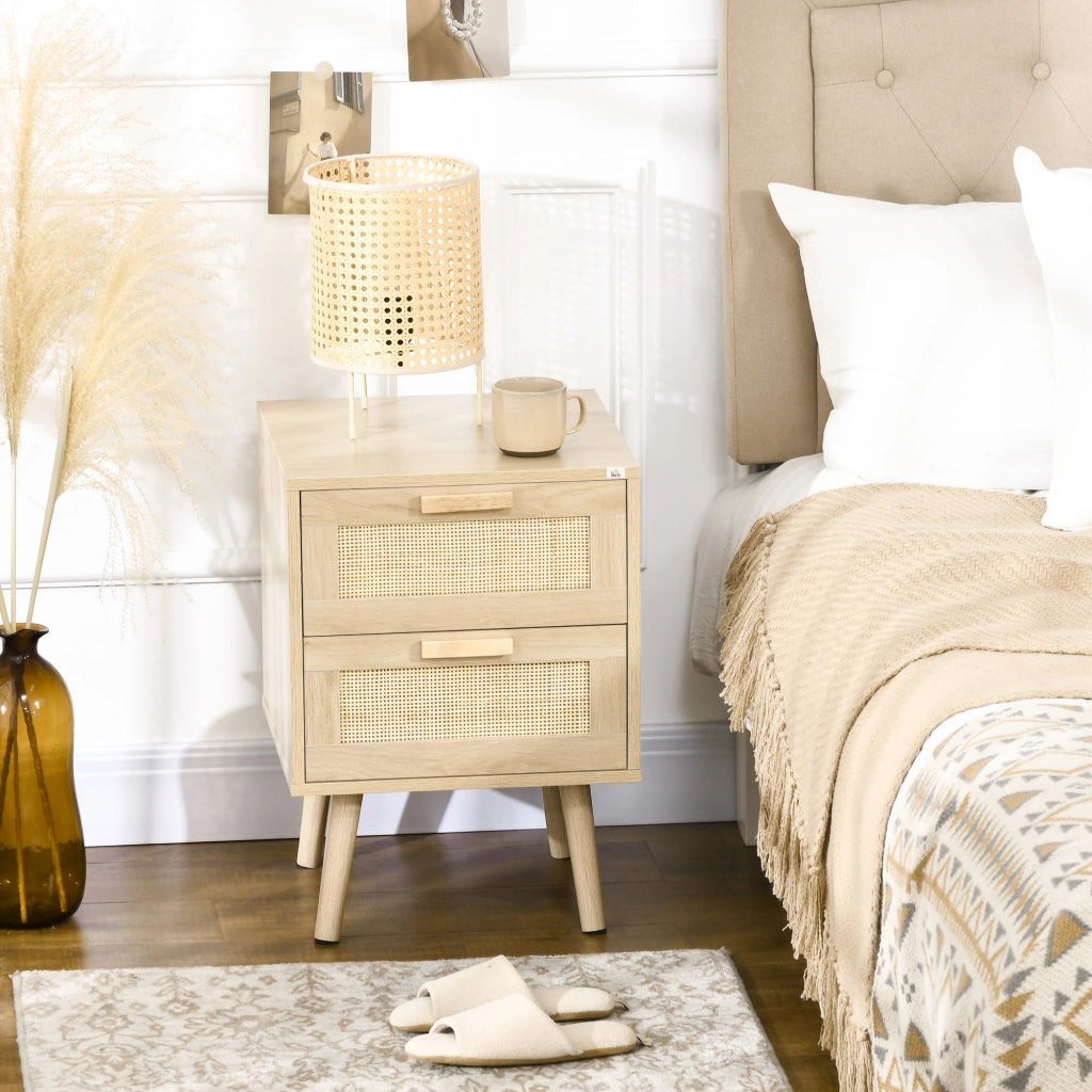 Comodino con 2 Cassetti Legno Naturale ¨C Xylo ¨C 40x40x56cm Stile Cannage
